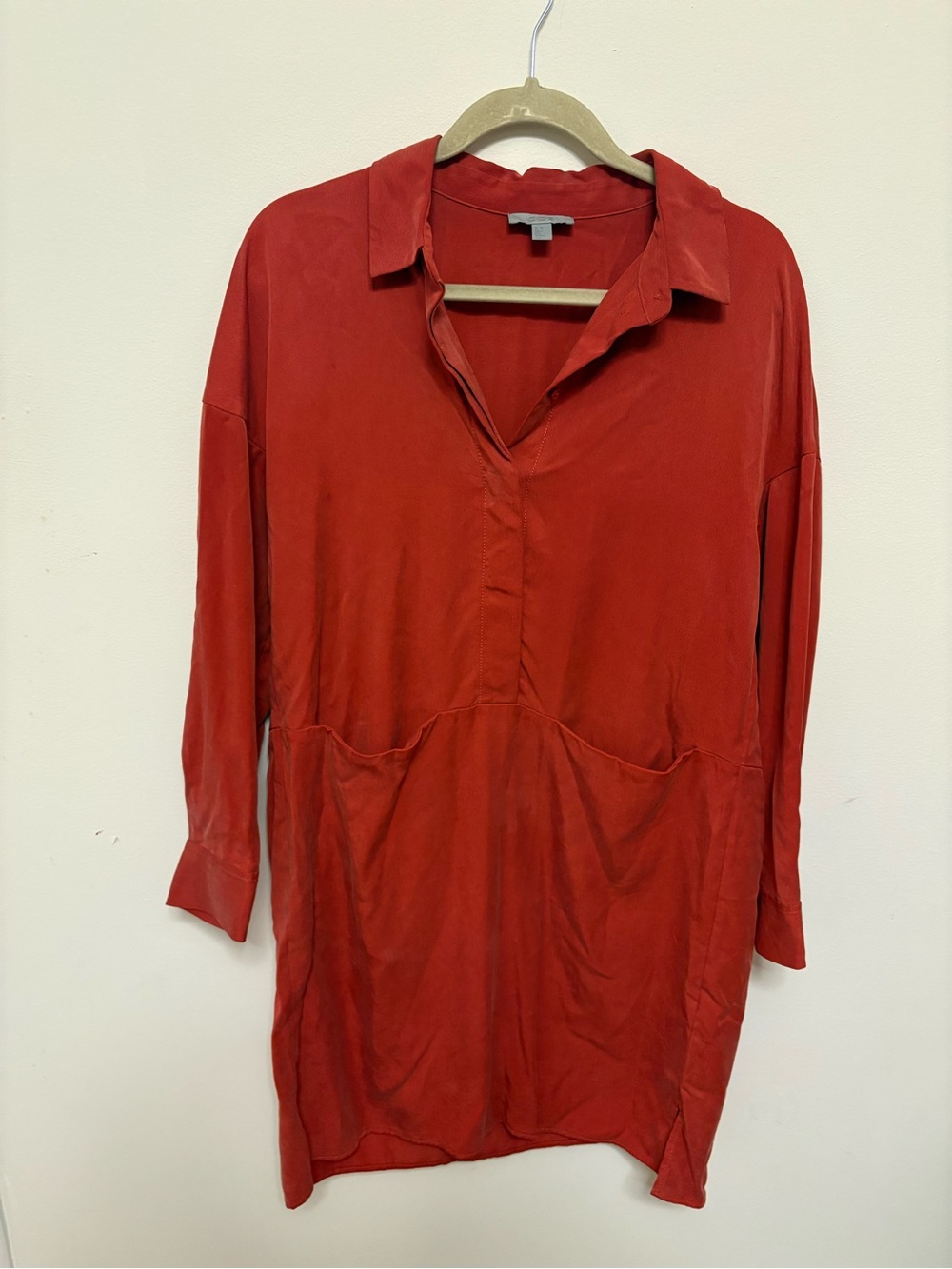 COS Oversized Cupro Lyocell Shirt Dress Rust Orange Terracotta XS minimalist